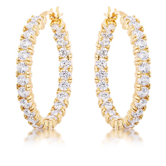 18k Gold Plated Eternity Hoop Earrings - Picture 1 of 1